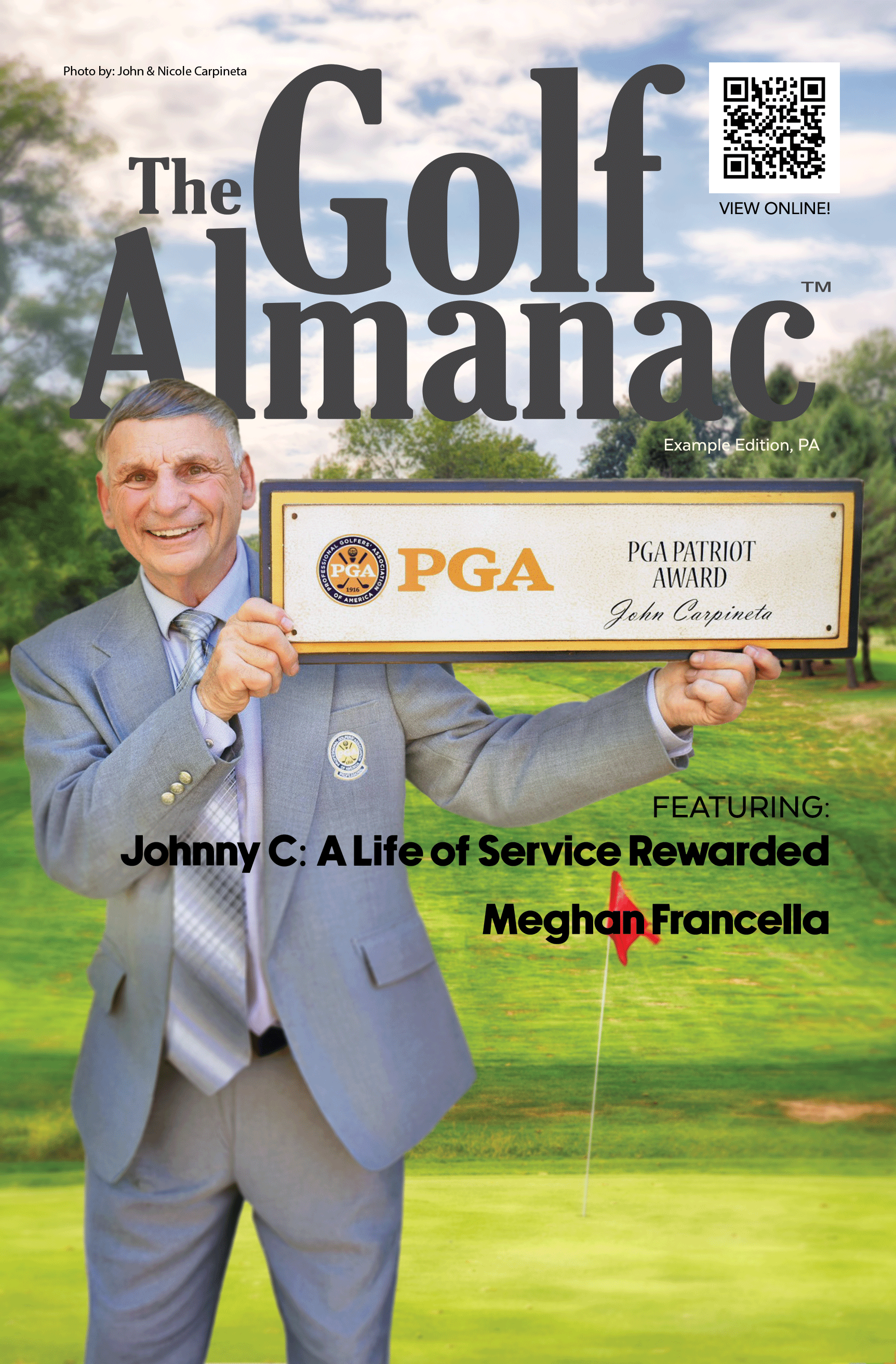 The Golf Almanac cover featuring John Carpineta, Johnny C, A Life of Service Rewarded